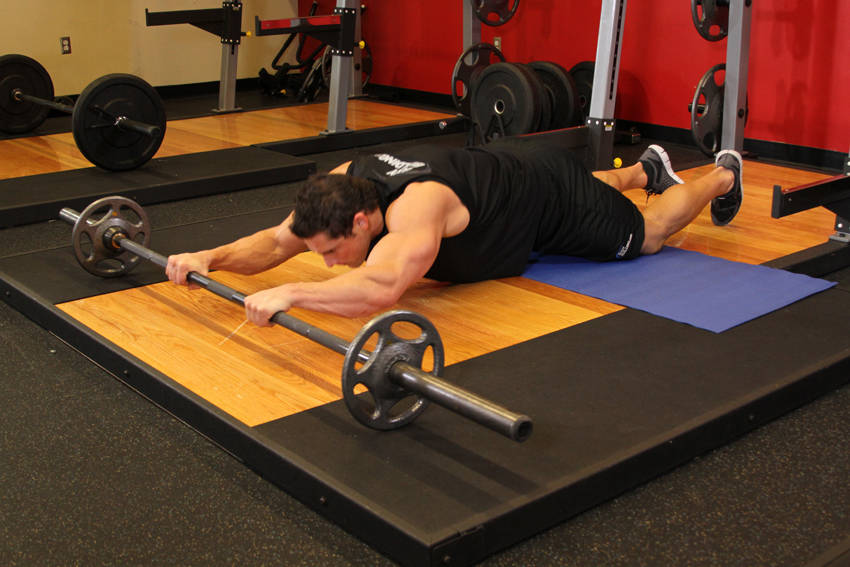 Barbell Ab Rollout - On Knees — Barbell Abdominals exercise demonstration