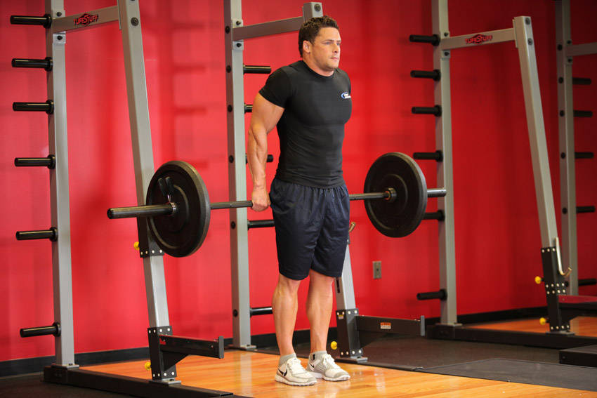 Barbell Shrug Behind The Back — Barbell Trapezius exercise demonstration