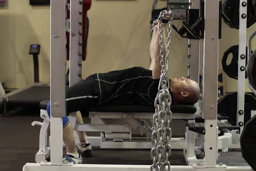 Bench Press with Chains — Barbell Triceps exercise demonstration