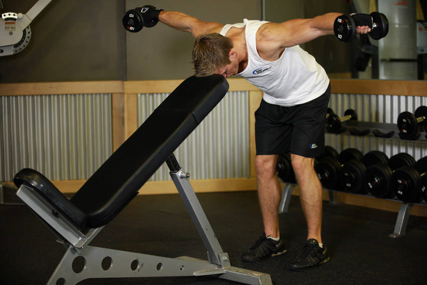Bent Over Dumbbell Rear Delt Raise With Head On Bench — Dumbbell Shoulders exercise demonstration