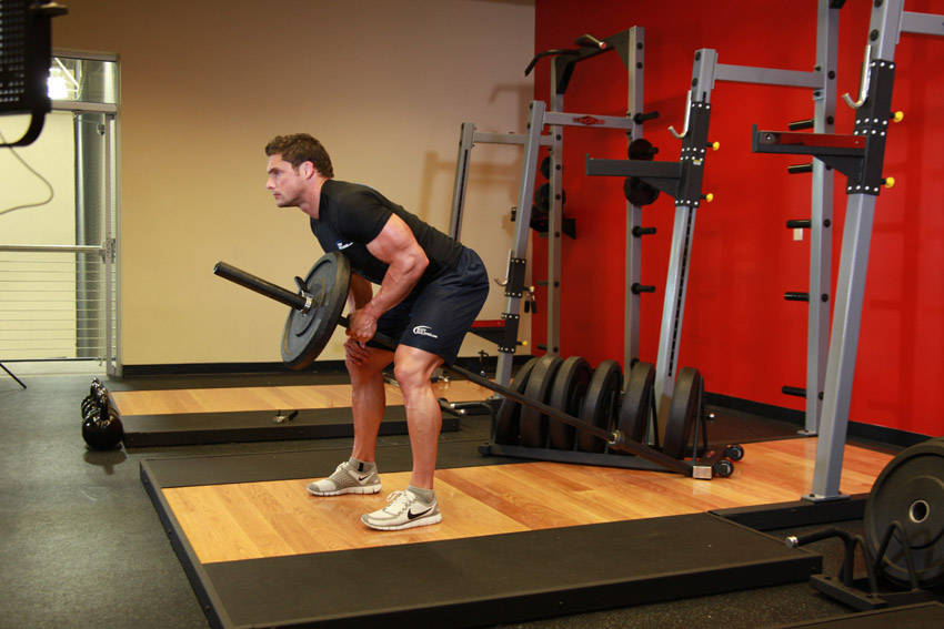 Bent Over One-Arm Long Bar Row — Barbell Middle Back exercise demonstration