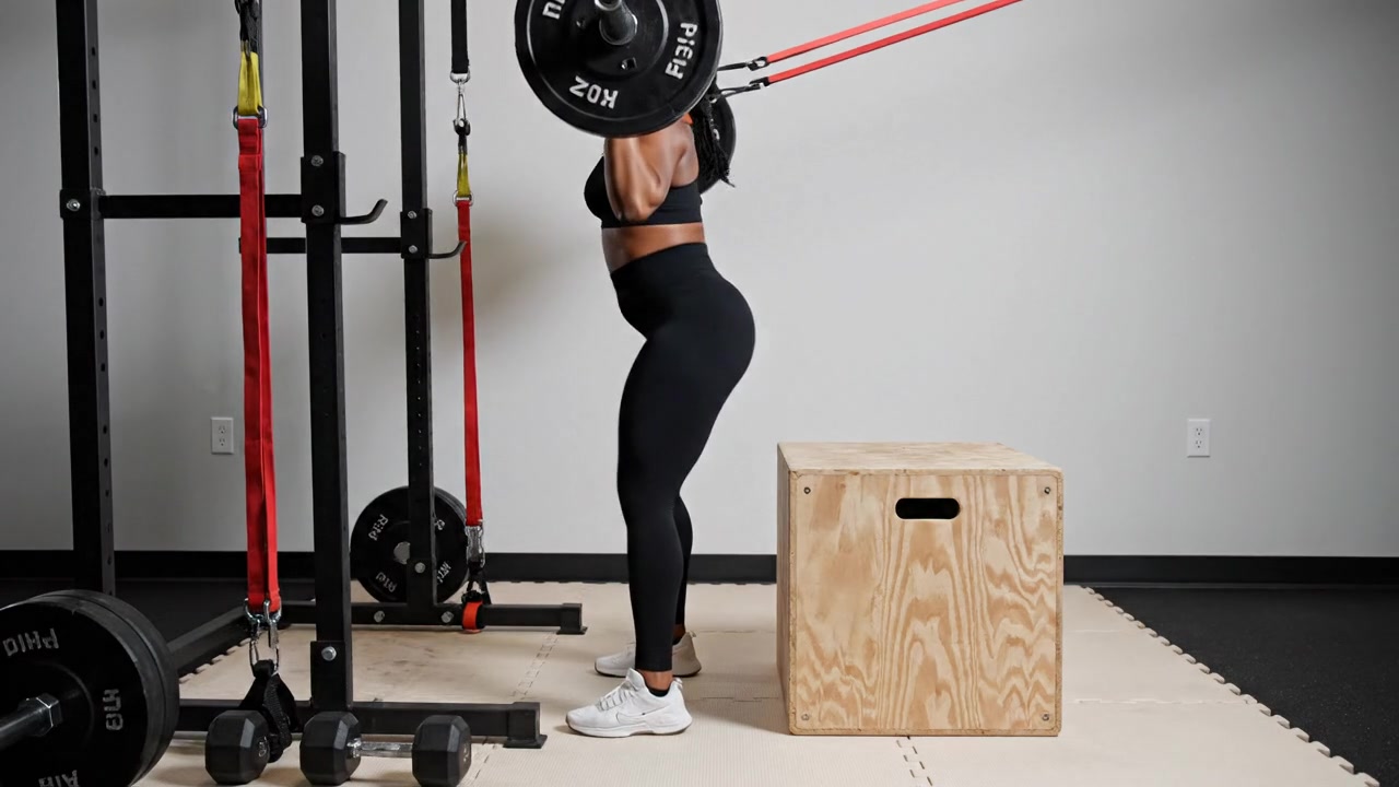 Box Squat with Bands — Barbell Quadriceps exercise demonstration
