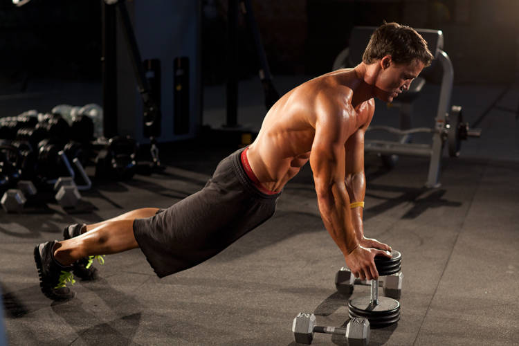 Close-Grip Push-Up off of a Dumbbell — Body Weight Triceps exercise demonstration