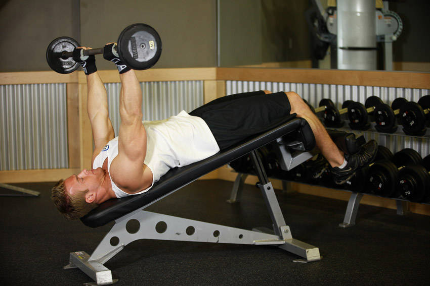 Decline Close-Grip Bench To Skull Crusher — Barbell Triceps exercise demonstration