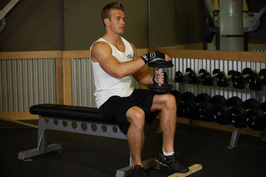 Dumbbell Seated One-Leg Calf Raise — Dumbbell Calves exercise demonstration