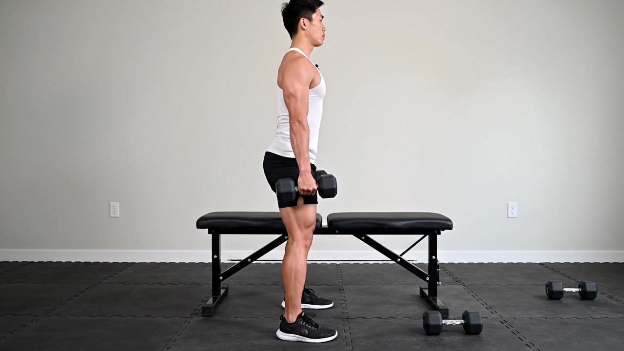 Dumbbell Squat To A Bench — Dumbbell Quadriceps exercise demonstration