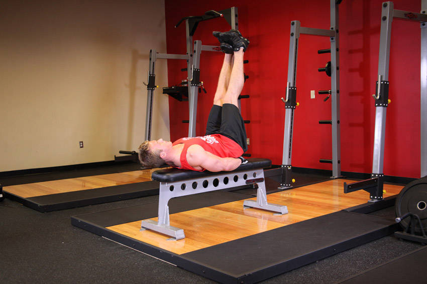 Flat Bench Lying Leg Raise — Body Weight Abdominals exercise demonstration