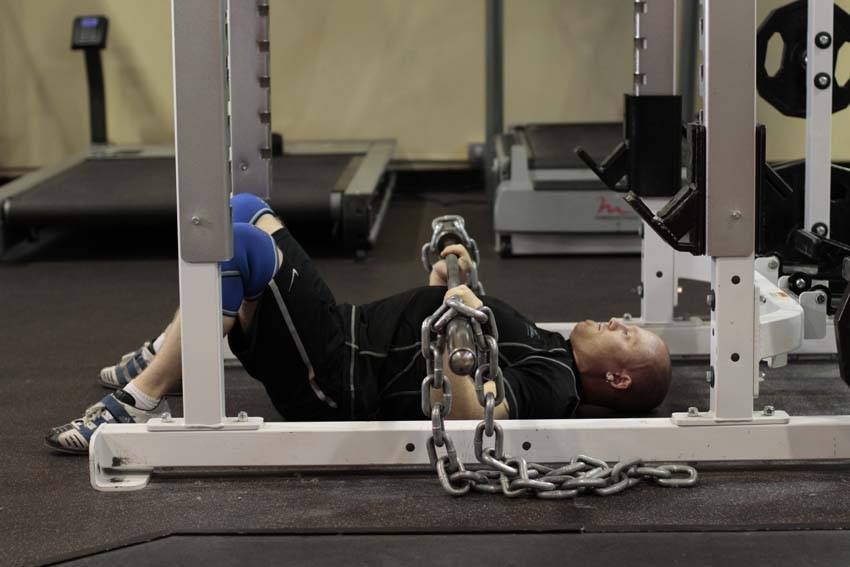 Floor Press with Chains — Barbell Triceps exercise demonstration