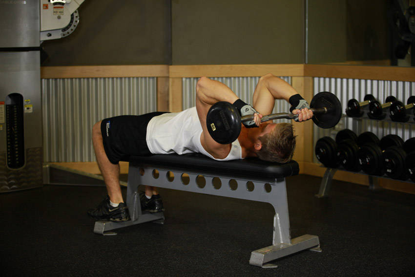 Lying Triceps Press — EZ Barbell Triceps exercise demonstration