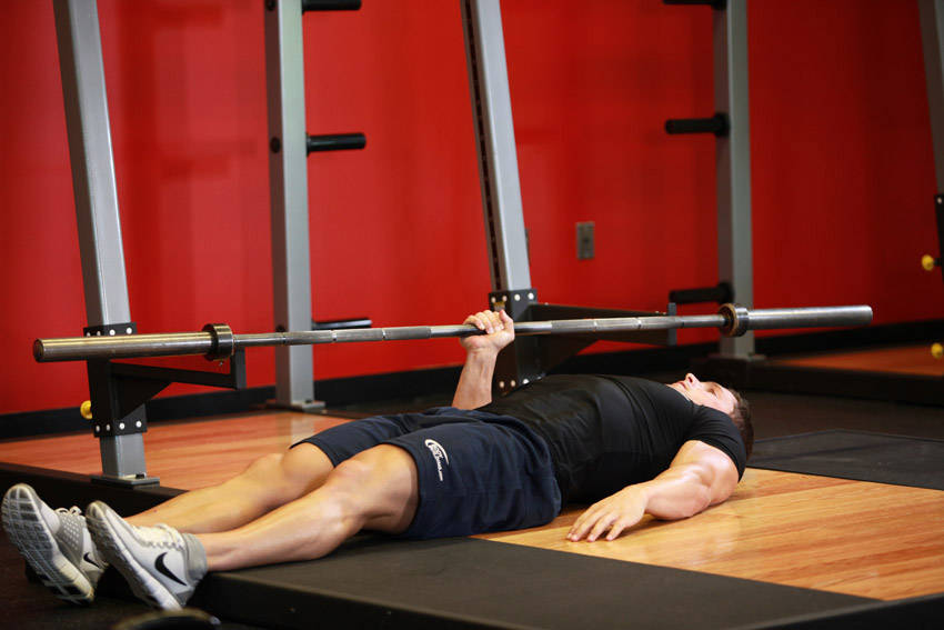 One Arm Floor Press — Barbell Triceps exercise demonstration