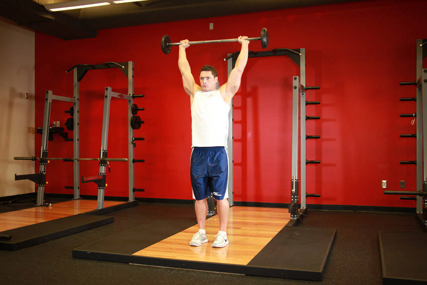 Standing Barbell Press Behind Neck — Barbell Shoulders exercise demonstration