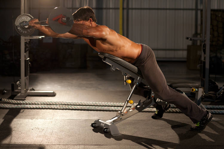 Straight Raises on Incline Bench — Barbell Shoulders exercise demonstration