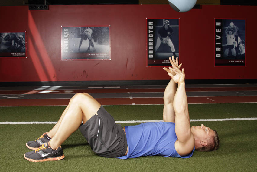 Supine Chest Throw — Medicine Ball Triceps exercise demonstration