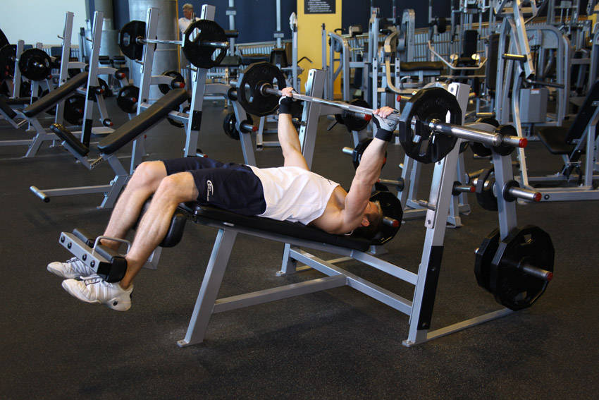 Wide-Grip Decline Barbell Bench Press — Barbell Chest exercise demonstration