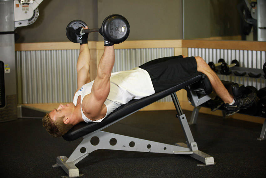 Wide-Grip Decline Barbell Pullover — Barbell Chest exercise demonstration